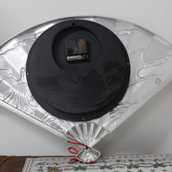 Vintage Gold Fan Wall Clock – Japanese Art Deco – Civic Quartz – Floral Face – 2 - Picture 3 of 7